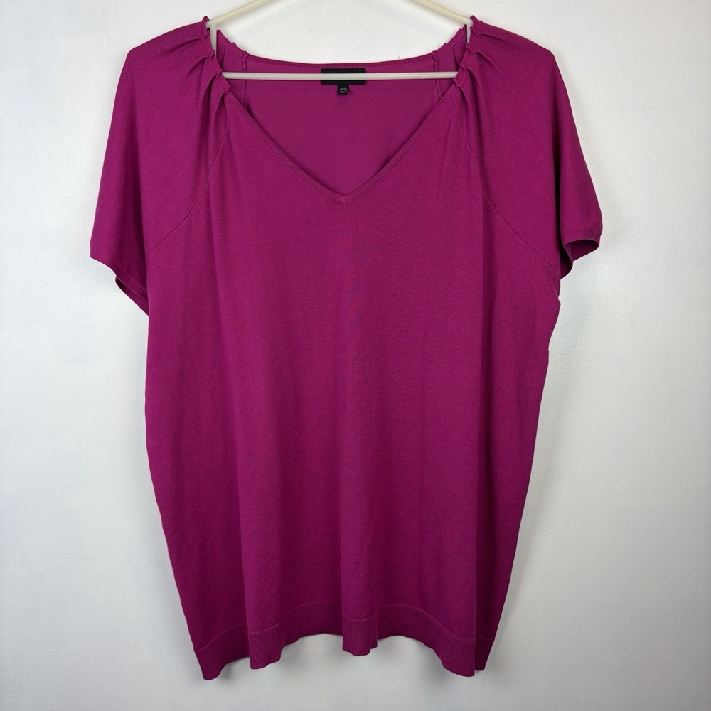 Lane Bryant Sweater Top Womens 26 Plus V Neck Pink Short Sleeve Office Career